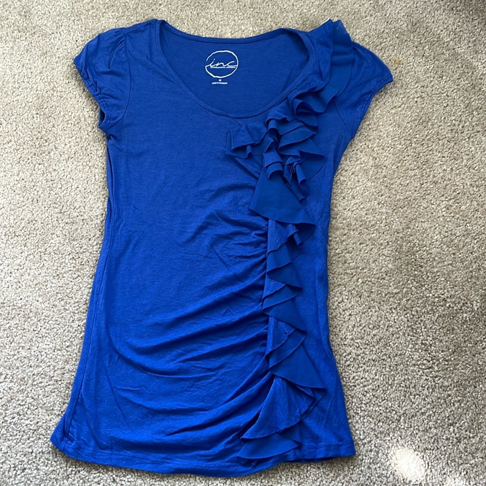 International concepts Blue short sleeve with ruffles. Size Medium.